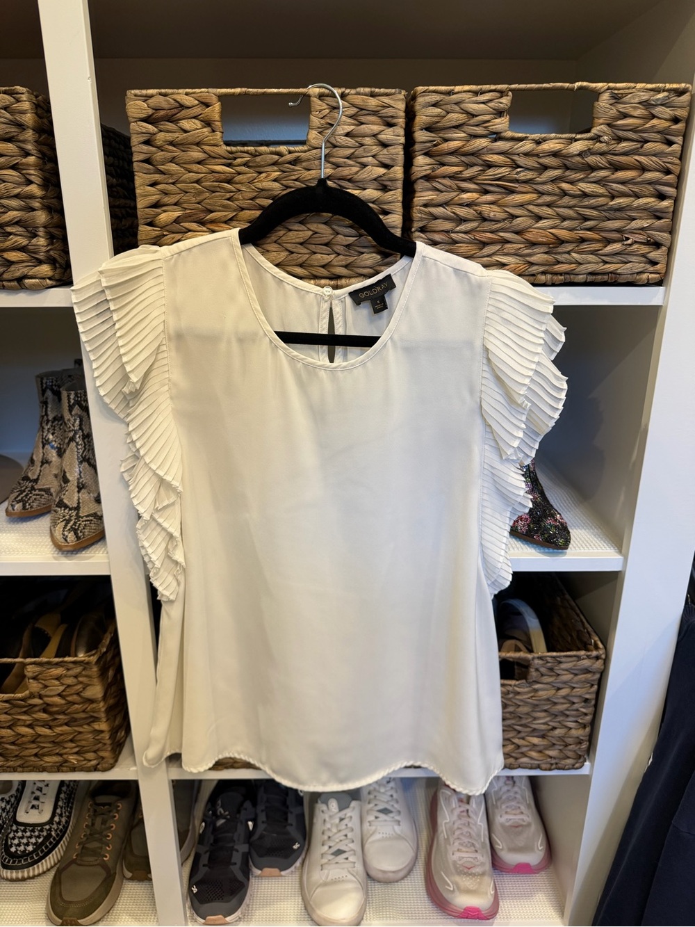 Pleated Flutter Sleeve Blouse in Ivory - Lightweight Women's Top